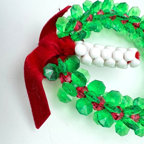 Handmade Christmas Candle Wreath Ornaments Plastic Bead Red Green White 3 Pc Vtg - Picture 5 of 10